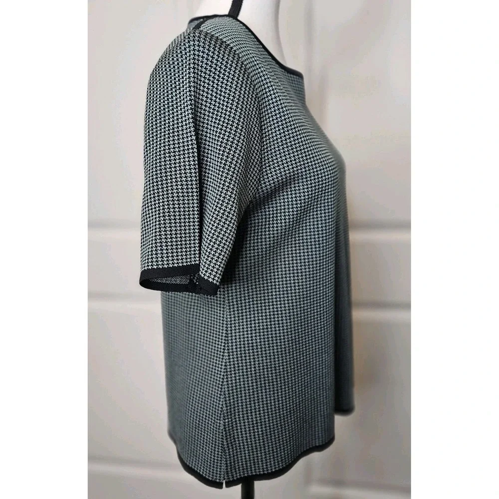 Misook Petite Shortsleeve Sweater Houndstooth Pullover Size Medium Contrast Trim